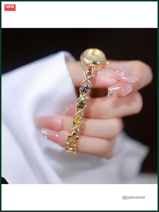 Luxury Vintage Gold Tone Women\'s Bracelet Watch with Jade Crystal Oval Dial main image 4